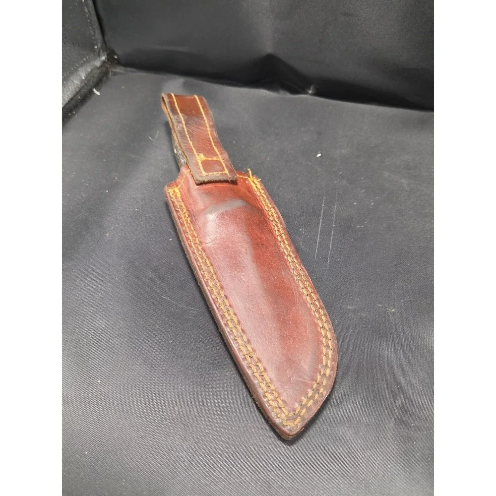DM1334 Damascus Blue River Hunter 256 Layers Blade Wood Handle Leather Sheath